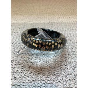Tory Burch Lucite Band Bangle Black with Gold Hearts Rare